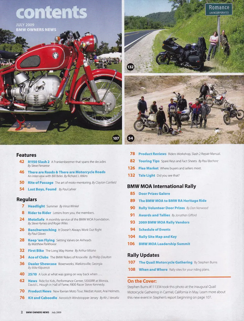Cover photo and The Quail Motorcycle Gathering, page 2
